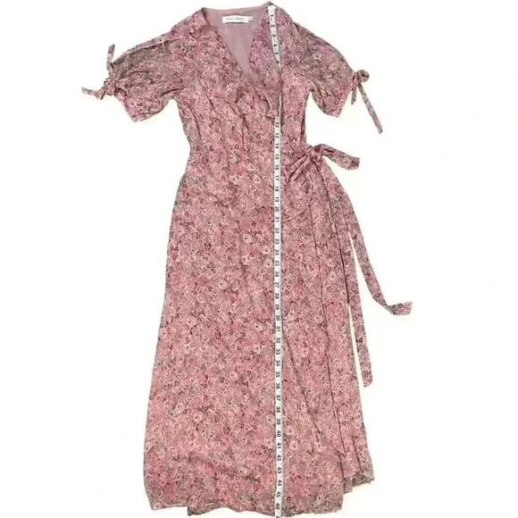 FLORET STUDIOS Ruffle Side Tie Wrap Midi Dress in Mauve Pink Size XS NWOT - Picture 4 of 10